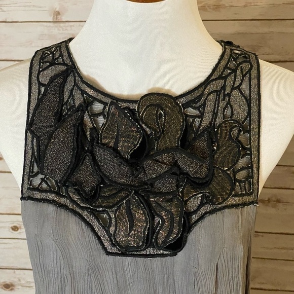 BCBG Max Azria Runway grey monochromatic appliqué yoke cocktail dress - Picture 2 of 6